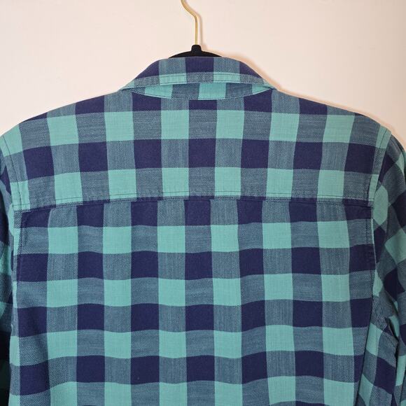 L.L.Bean Cotton Button Down Men's Medium Long Sleeve Blue Green Plaid Shirt - Picture 8 of 10